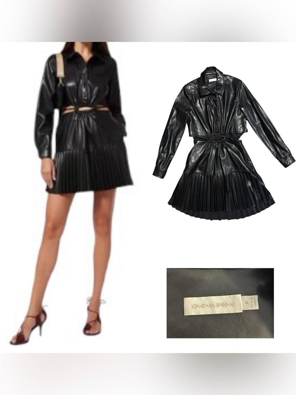 Jonathan Simkhai Cindy Vegan Leather Pleated Mini Dress
